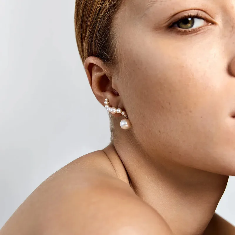 14kt Pearl Curve Drop Earrings
