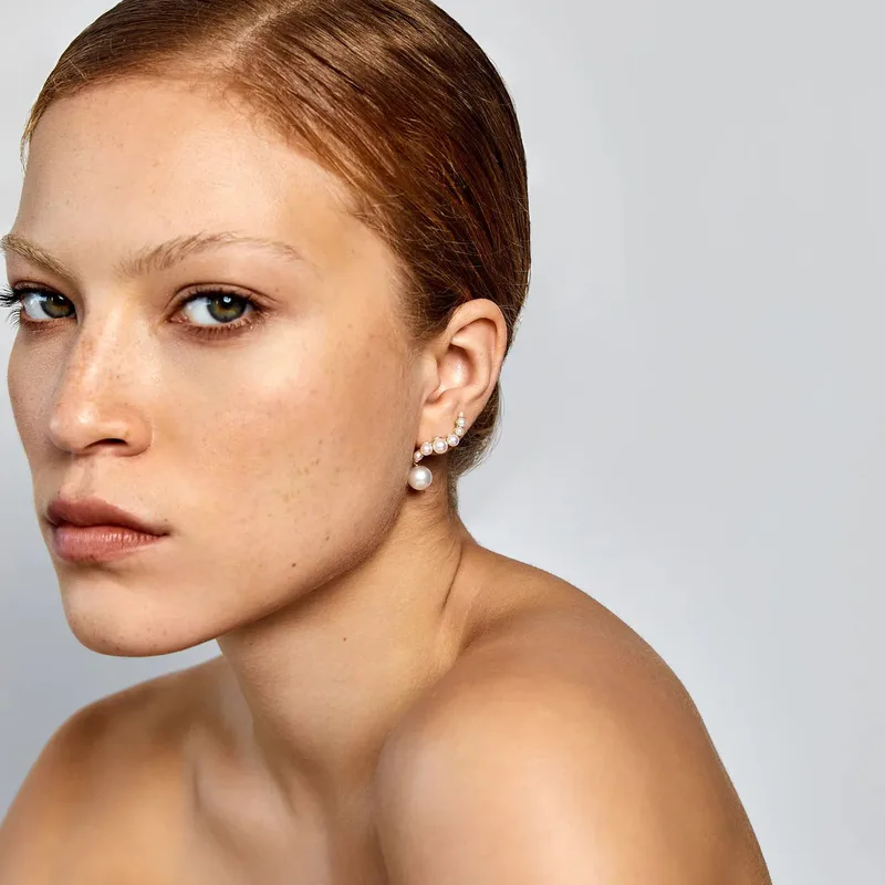 14kt Pearl Curve Drop Earrings