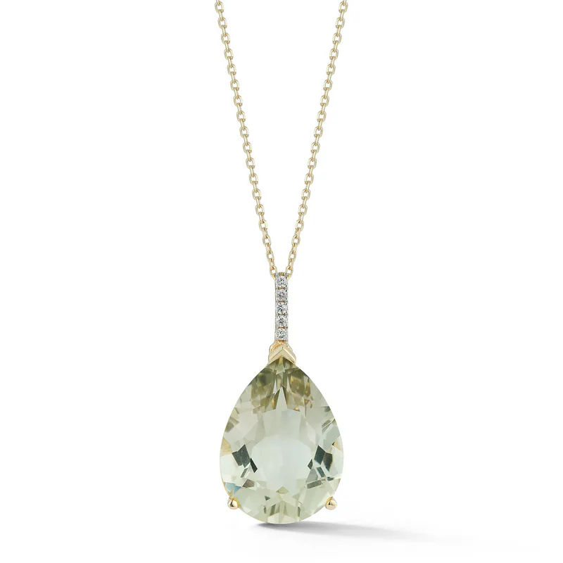 14kt Green Amethyst Pear Necklace