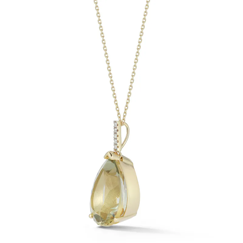 14kt Green Amethyst Pear Necklace