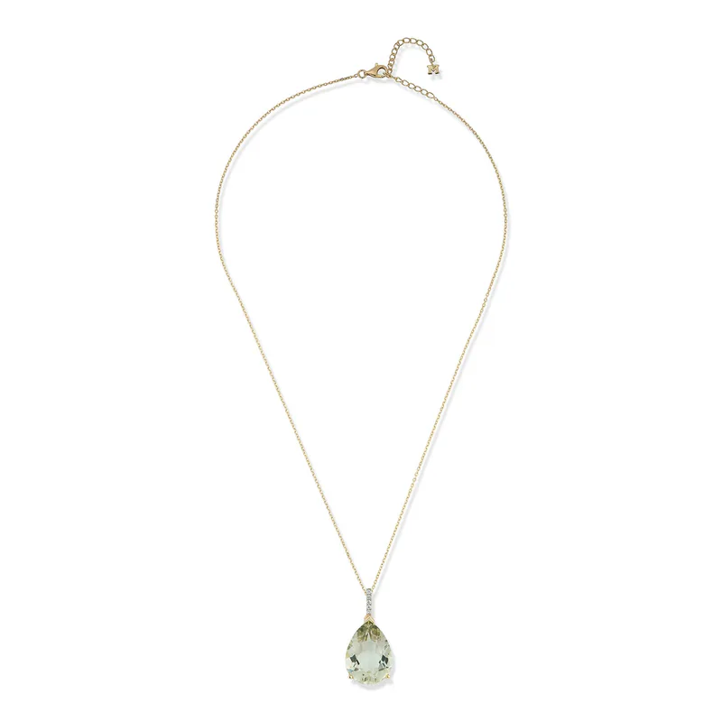 14kt Green Amethyst Pear Necklace
