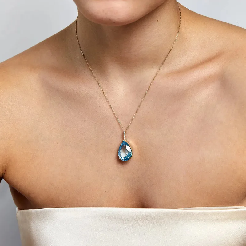 14kt Swiss Blue Topaz Pear Necklace