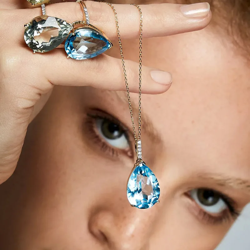 14kt Green Amethyst Pear Drop Ring