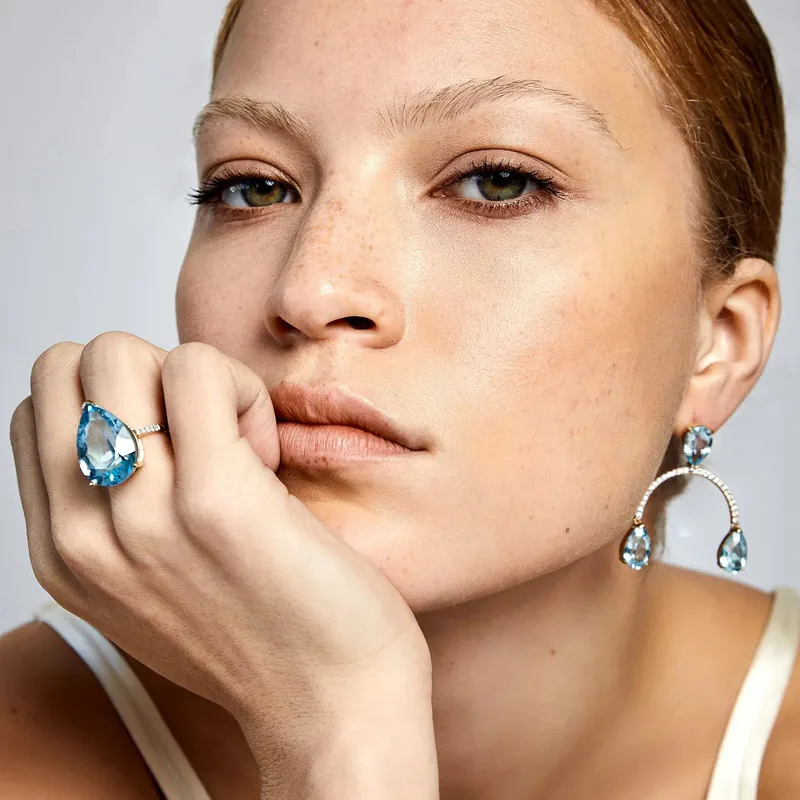 14kt Swiss Blue Topaz Pear Ring
