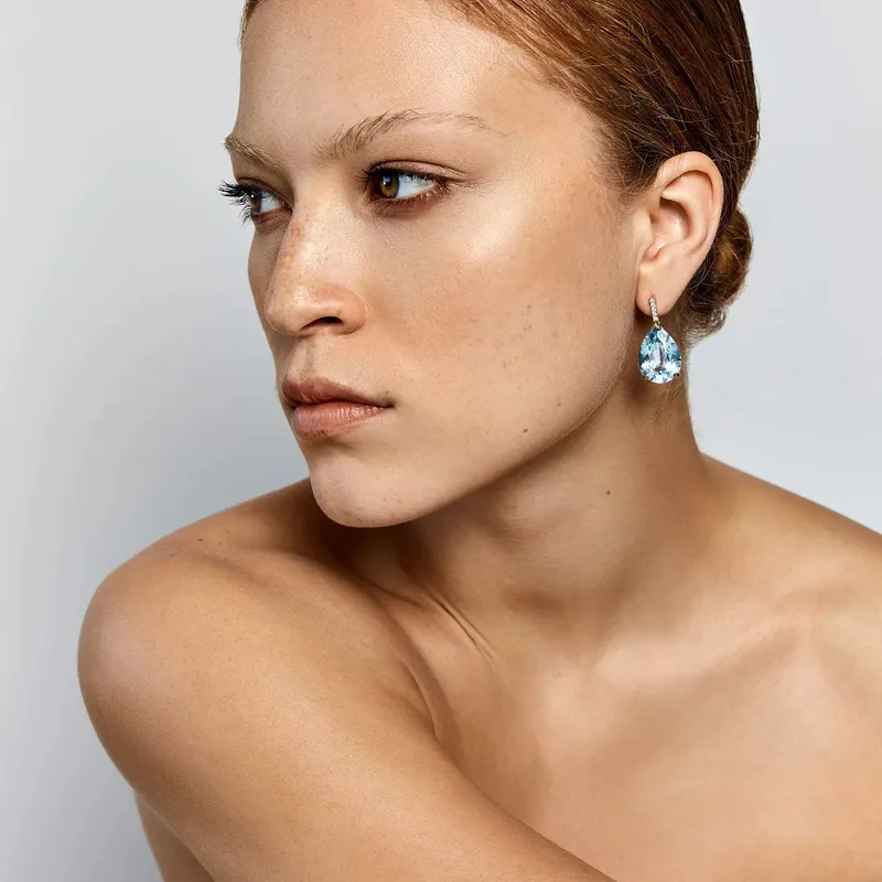 14kt Swiss Blue Topaz Pear drop earrings