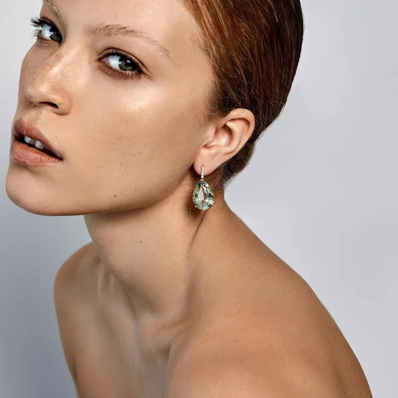 14kt Green Amethyst Pear drop earrings