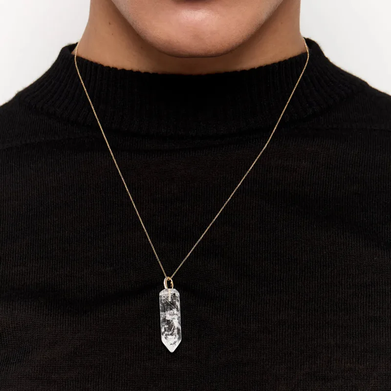 14kt Men's Diamond Healing Crystal Necklace
