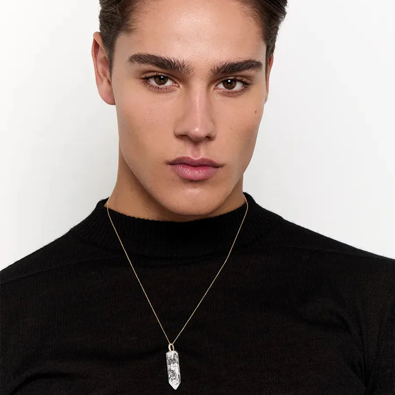14kt Men's Diamond Healing Crystal Necklace