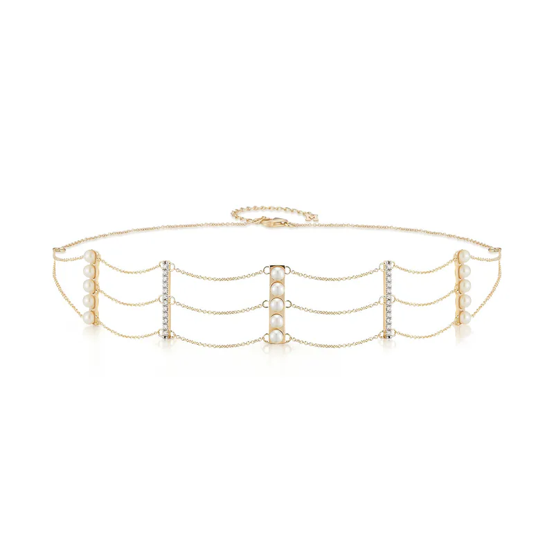 14kt Pearls and Diamond Chain choker