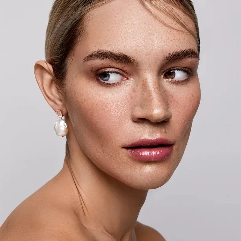 14kt Rose Quartz and Baroque Pearl Drop Earrings
