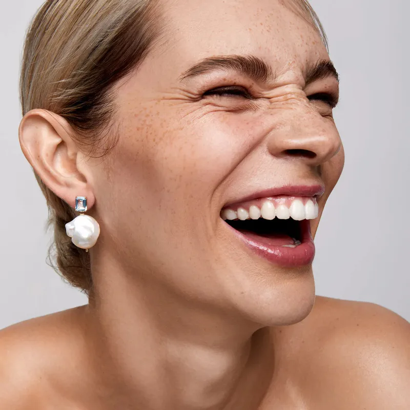 14kt Blue Topaz and Baroque Pearl Drop Earrings
