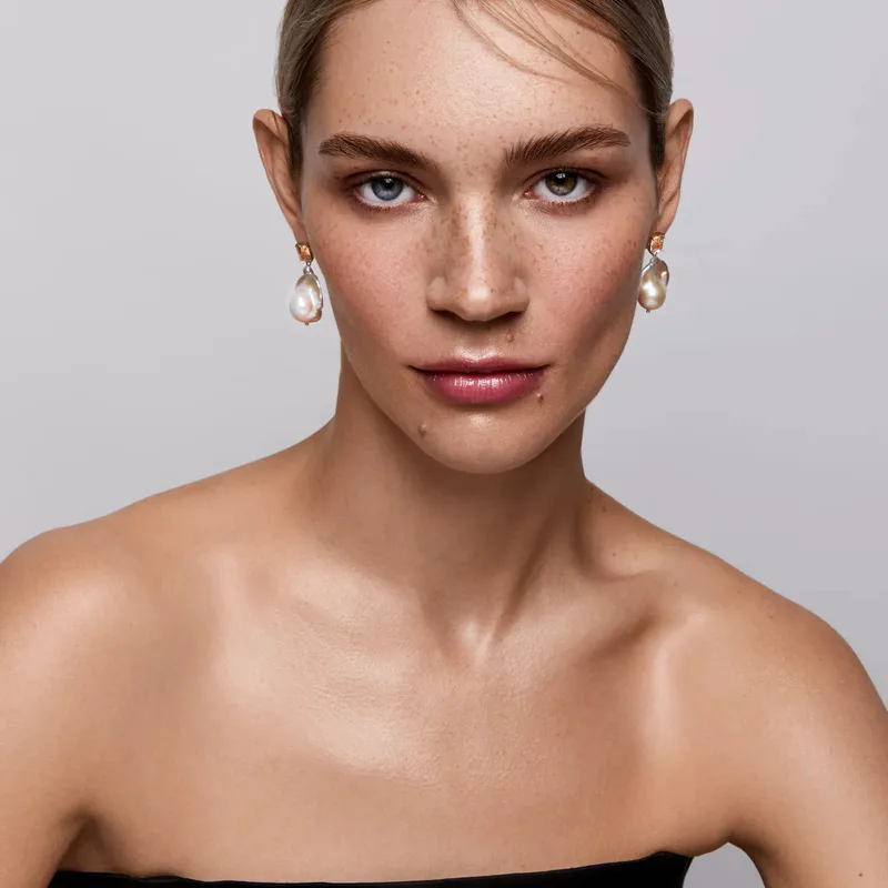 14kt Green Amethyst and Baroque Pearl Drop Earrings