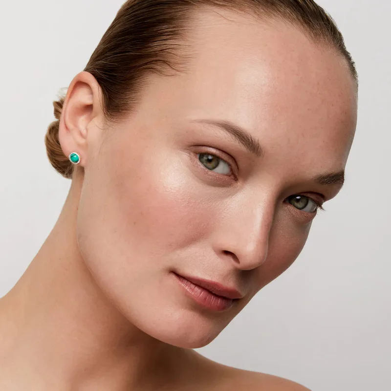 14kt Malachite and Diamond Studs
