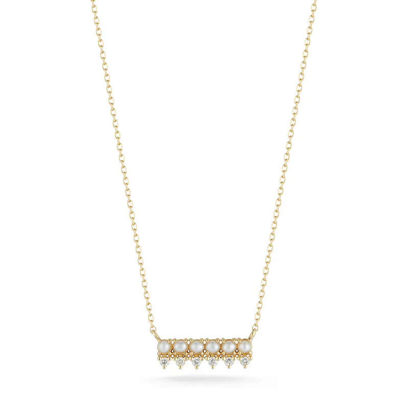The Little Things Pearl and Diamond Horizontal Bar Necklace