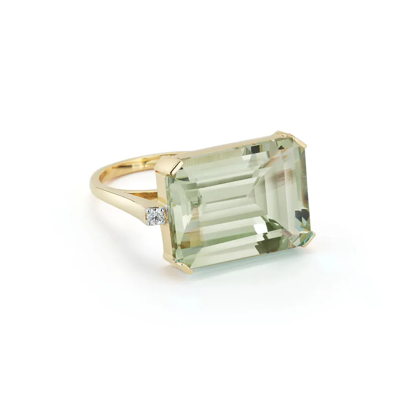 East West Green Amethyst Ring