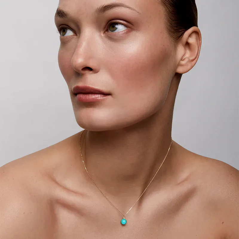 14kt Gold Turquoise and Diamond Dot Necklace