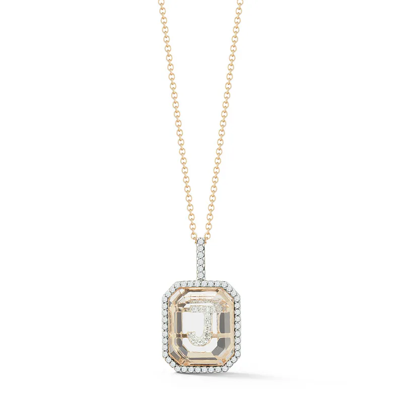 14kt Diamond Frame Secret Initial Necklace // A - Z