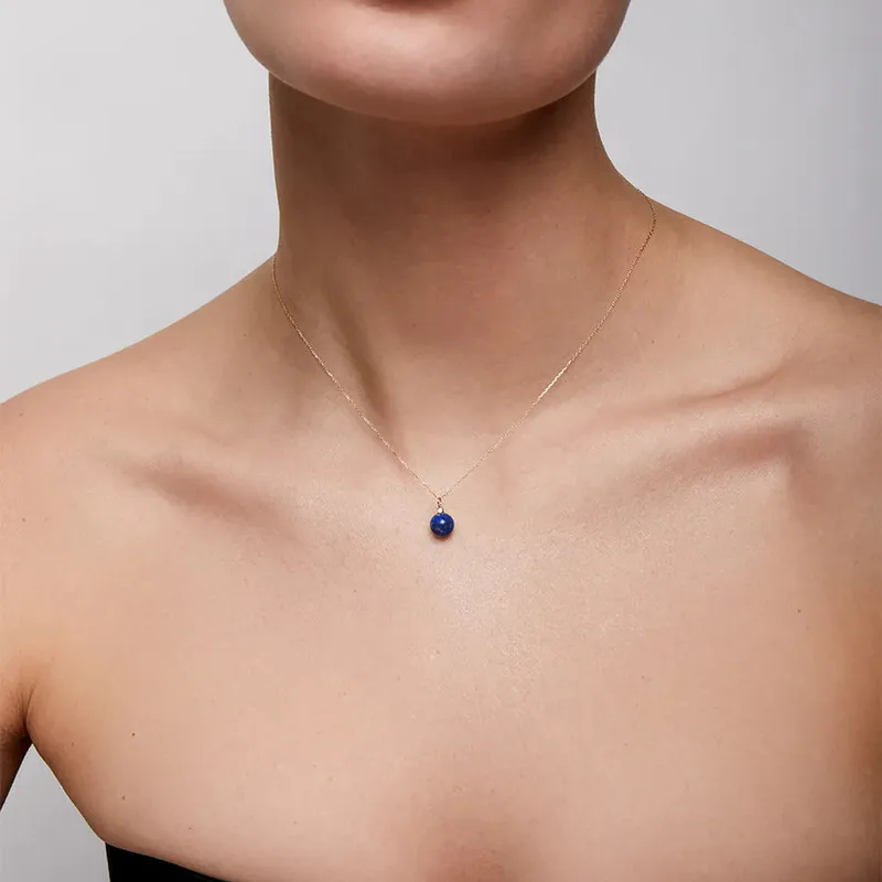 14kt Gold Lapis and Diamond Dot Necklace