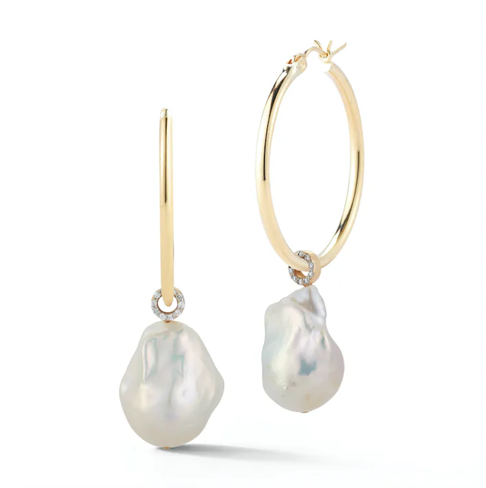 14kt Gold Baroque Pearl Detachable Hoops