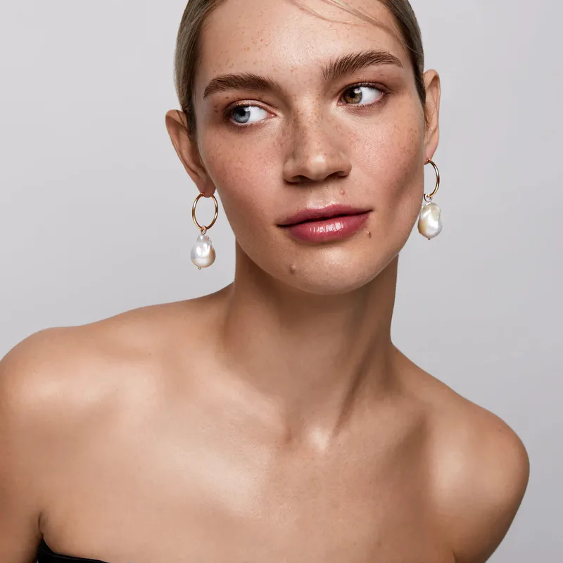 14kt Gold Baroque Pearl Detachable Hoops