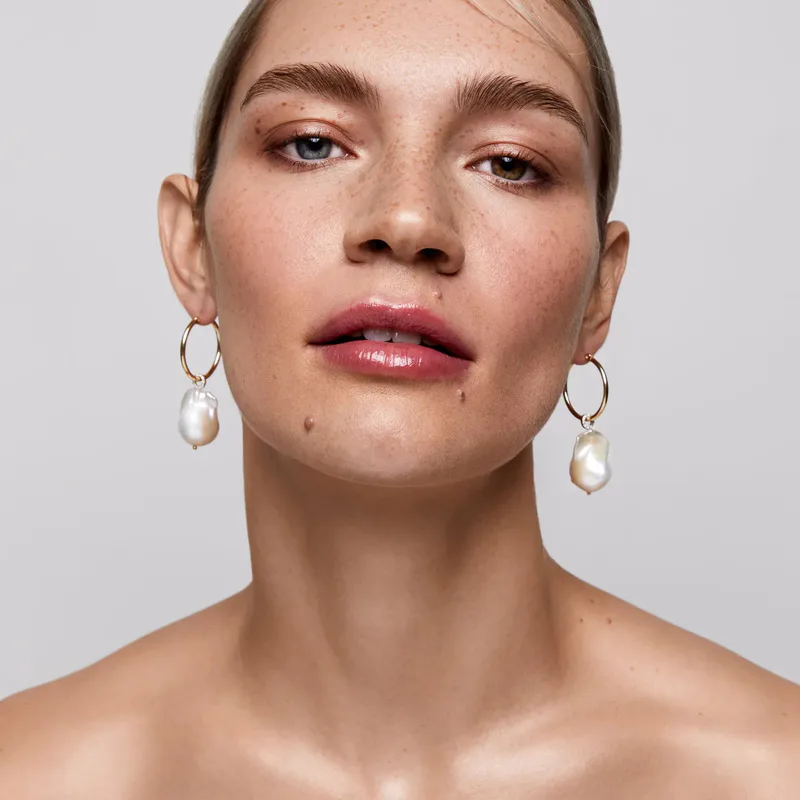 14kt Gold Baroque Pearl Detachable Hoops
