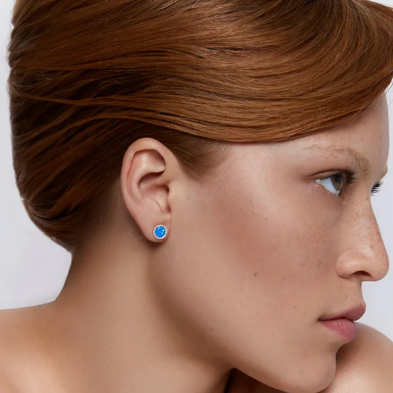 14kt Opal and Diamond Studs