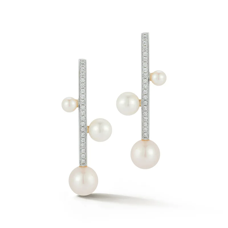 Diamond Bar Trio Pearl Earring