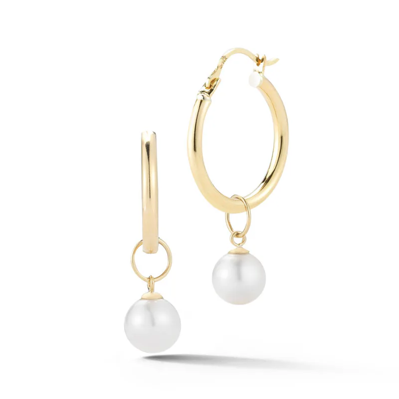 14kt Gold Small Detachable Pearl Hoops - 25mm