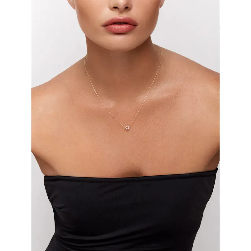 *14kt Gold Mini Diamond Circle Necklace