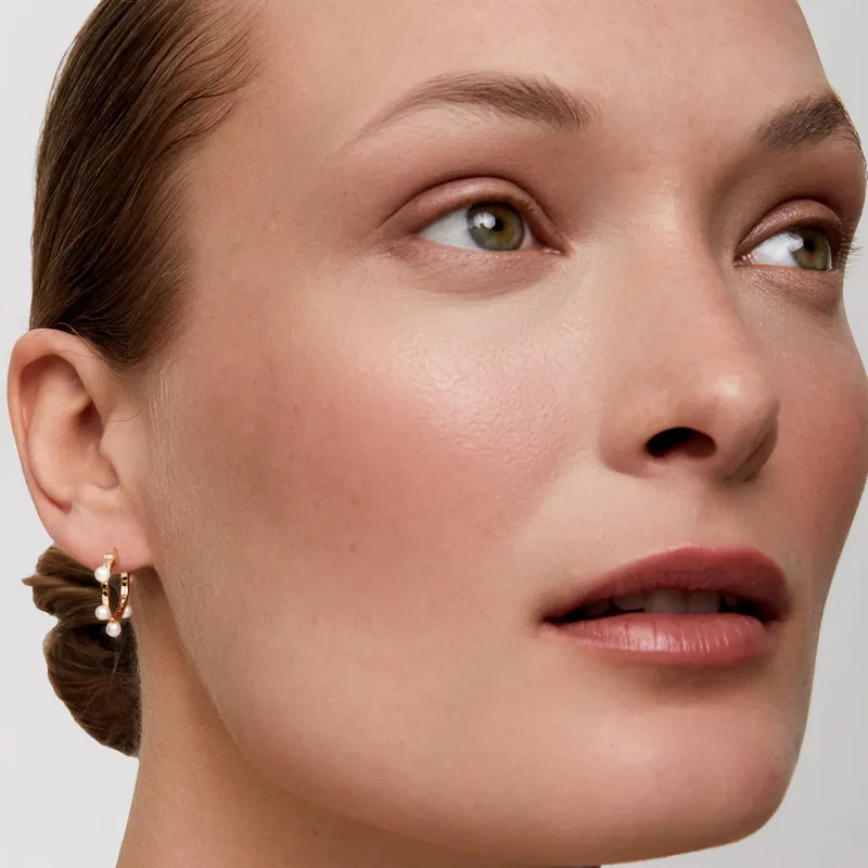 14kt Small Pearl Dot Hoops