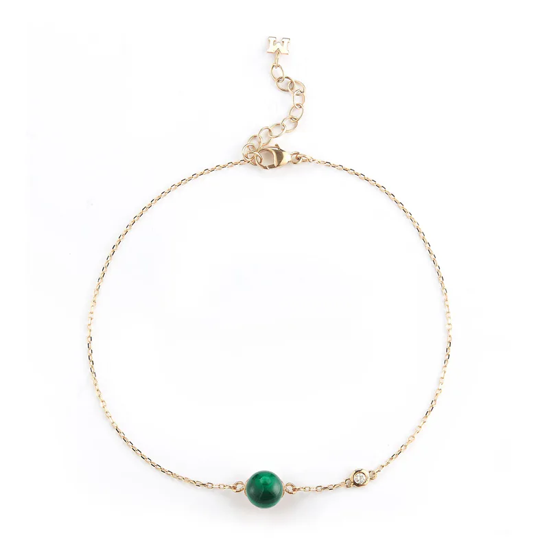 14kt Gold Malachite and Diamond Dot Bracelet
