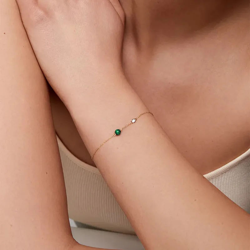 14kt Gold Malachite and Diamond Dot Bracelet