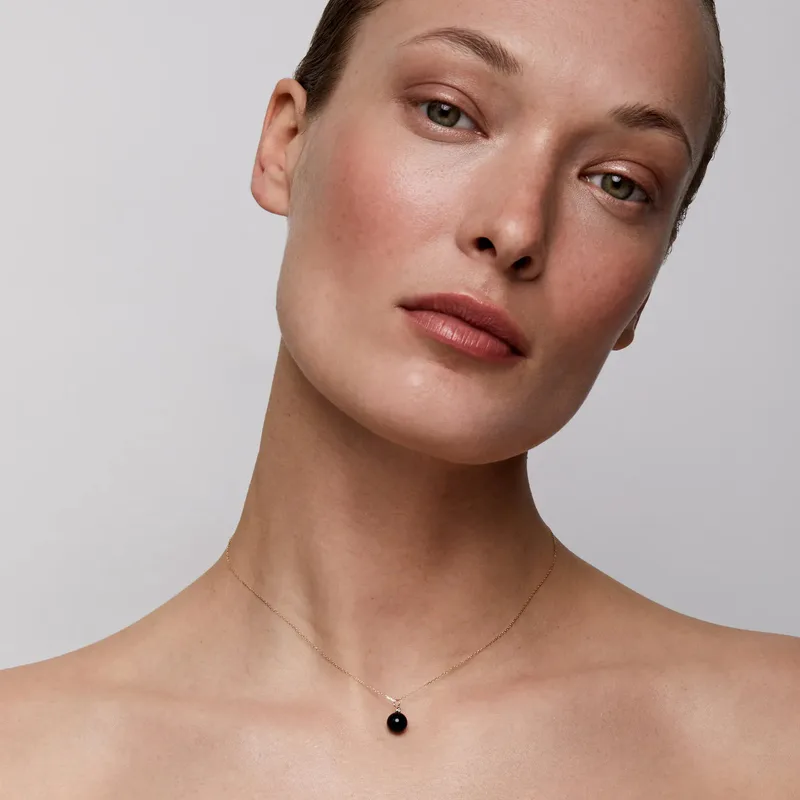 14kt Gold Onyx and Diamond Dot Necklace