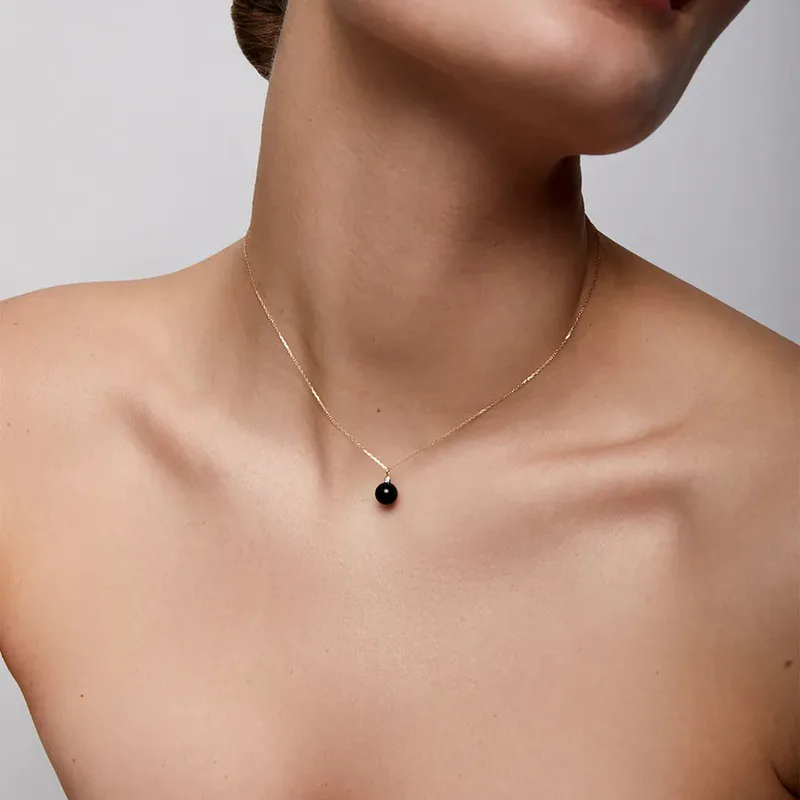 14kt Gold Onyx and Diamond Dot Necklace