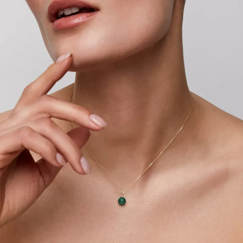 14kt Gold Malachite and Diamond Dot Necklace