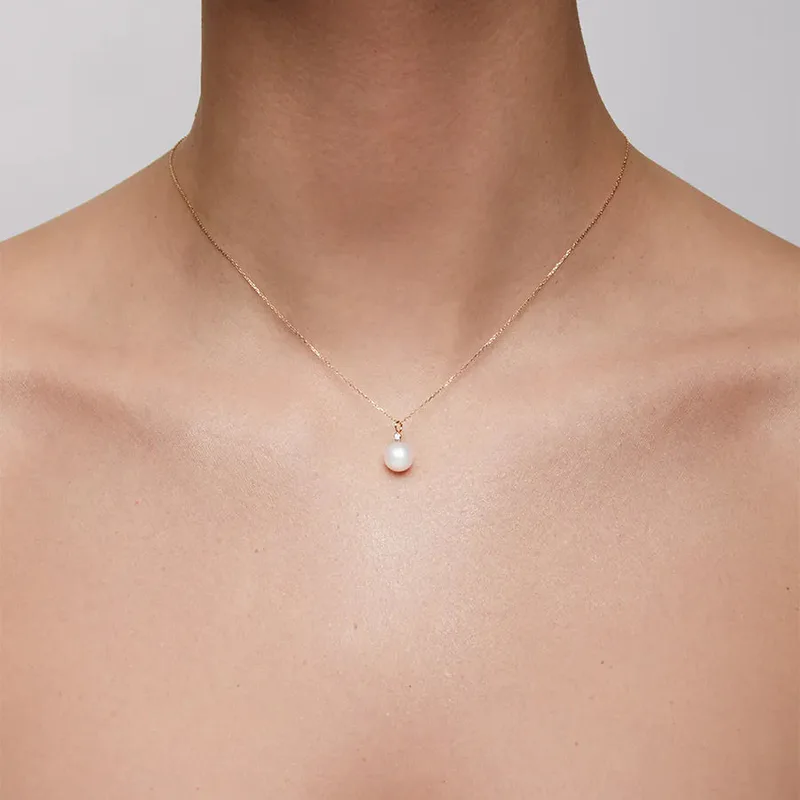 14kt Gold Pearl and Diamond Dot Necklace