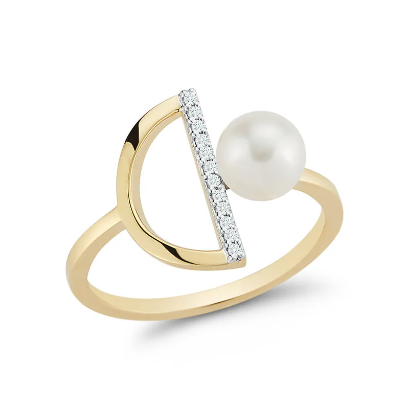 14kt Pearl and Diamond Halfmoon Ring