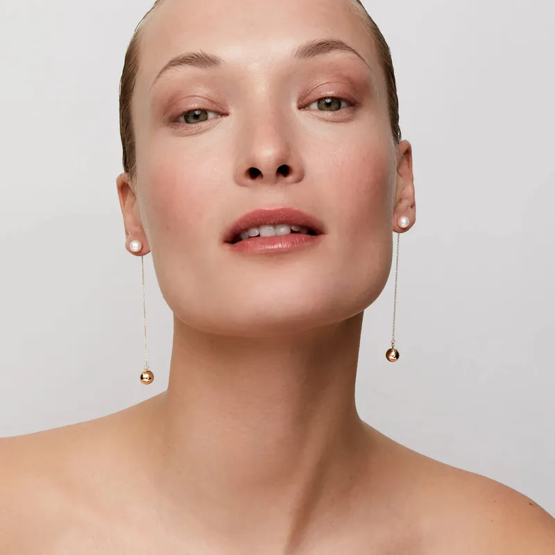 14kt Gold & Pearl Ball Drop Earrings