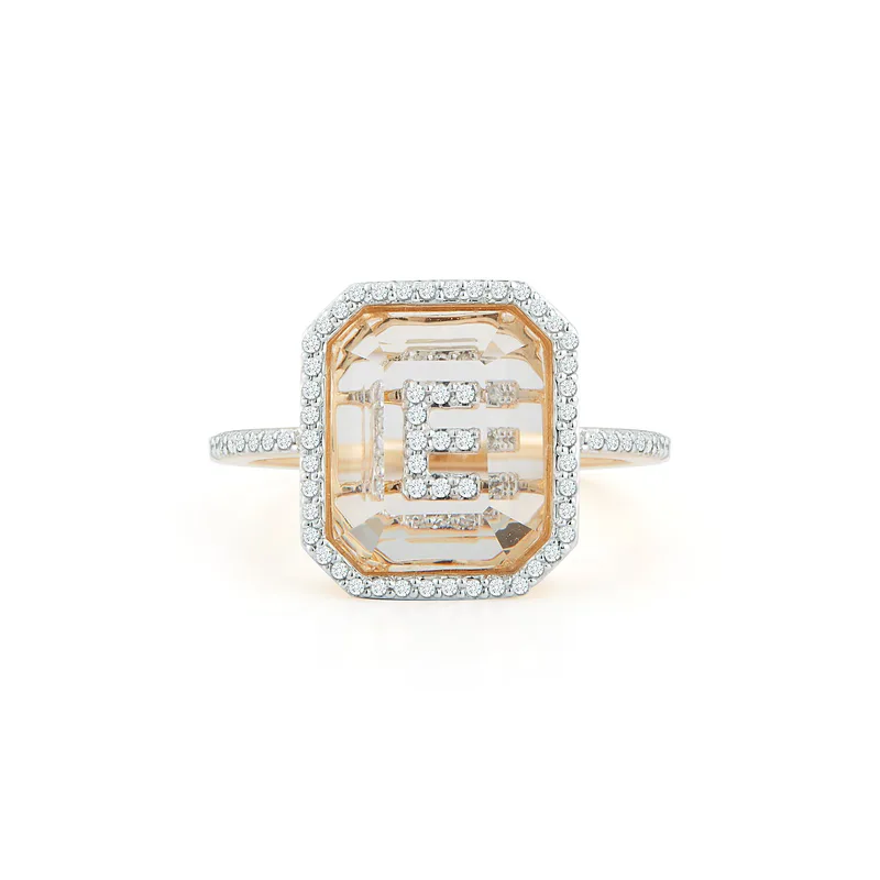 14kt Diamond Frame Secret Initial Ring