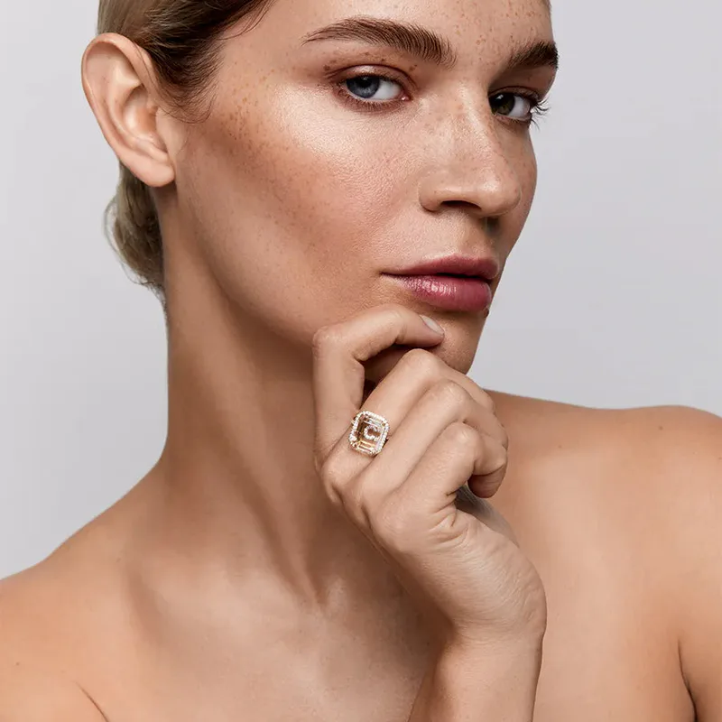 14kt Diamond Frame Secret Initial Ring