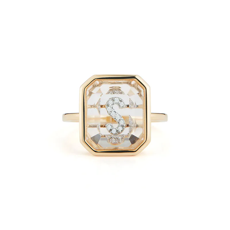 14kt Gold Frame Secret Initial Ring