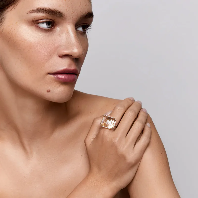 14kt Grand Diamond Frame Secret Diamond Initial ring