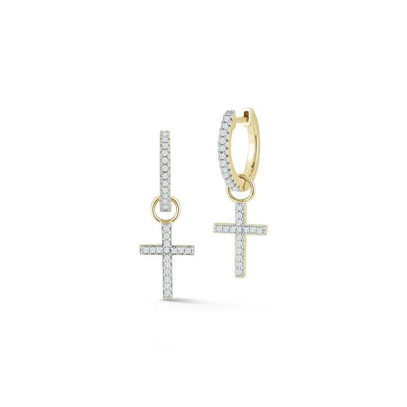 14kt Gold Diamond Huggie With Detachable Cross