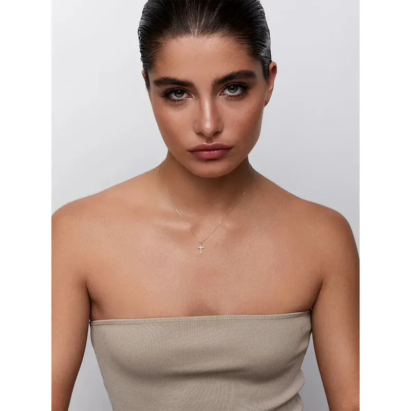 14kt Gold Small Diamond Cross Necklace