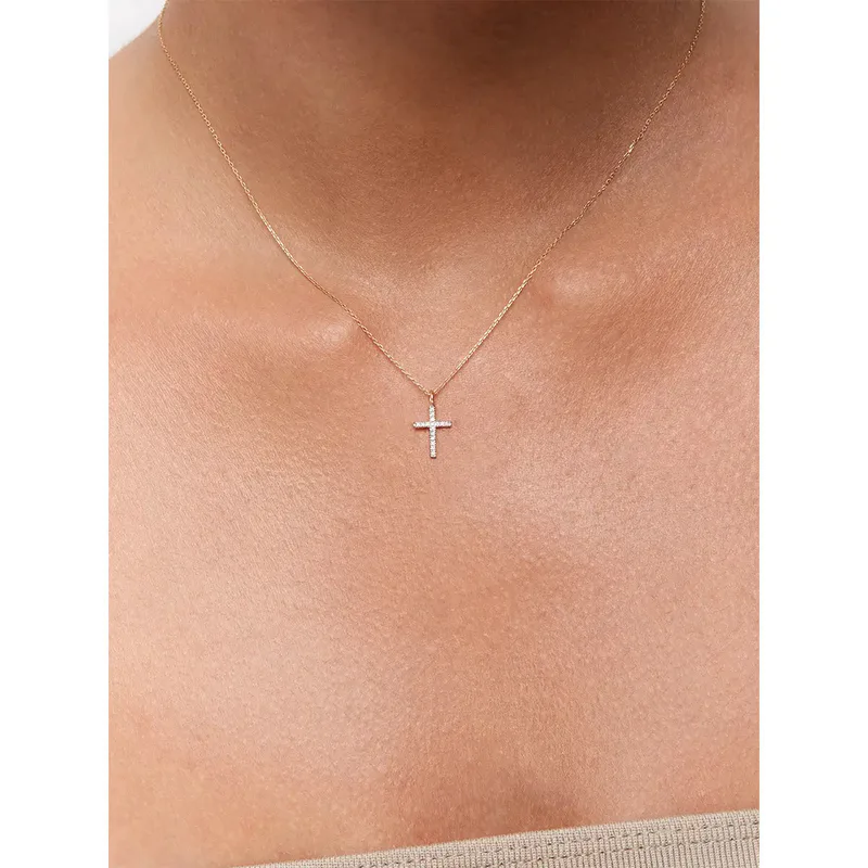 14kt Gold Small Diamond Cross Necklace
