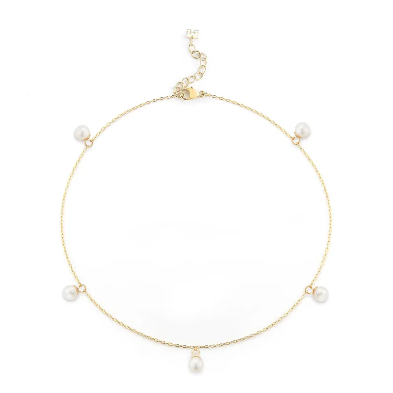 14kt Gold 5 Point Pearl Anklet