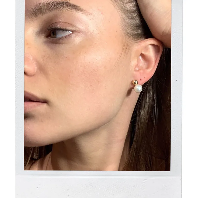 14kt Gold Ball and Pearl Ear Jacket Earrings