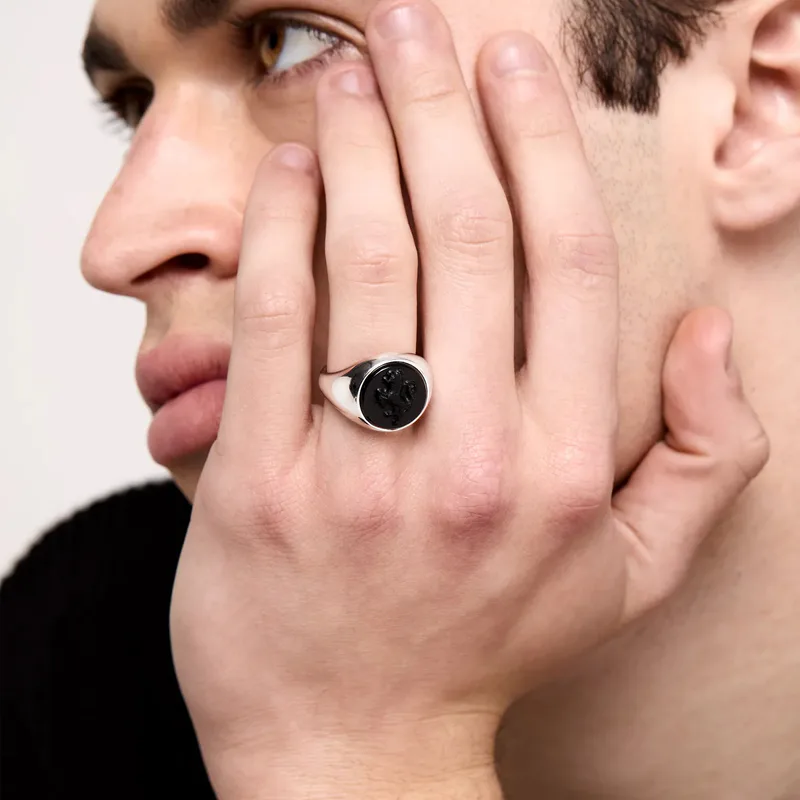 Carved Stallion Onyx Ring