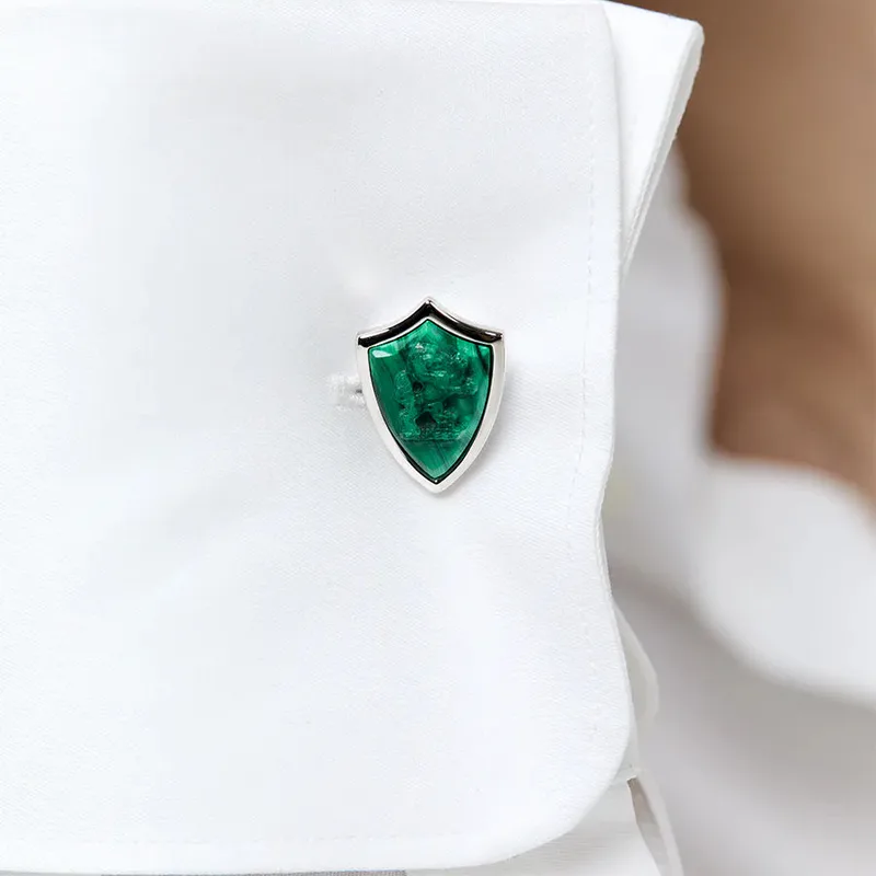 Carved Lion Malachite Shield Cufflinks