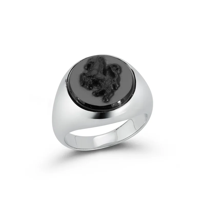 Carved Stallion Onyx Ring